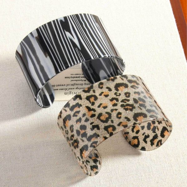European And American Personalized Design Irregular Opening Glitter Leopard Print Resin Bracelet