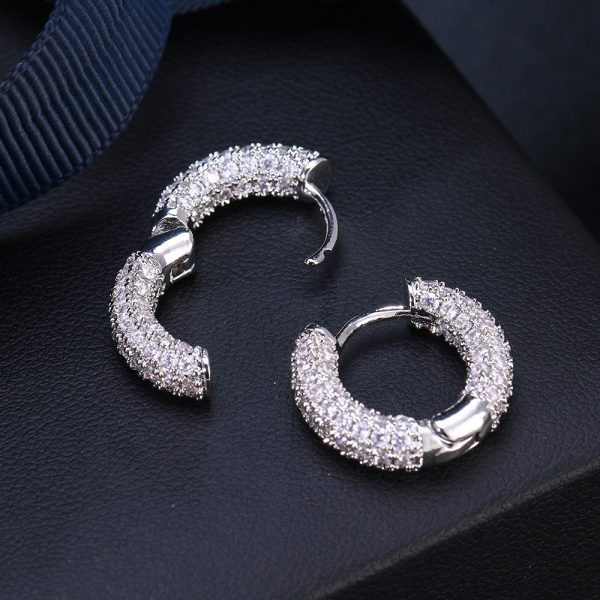 Copper Plating 18K Gold OL Circle Full Zircon Earrings