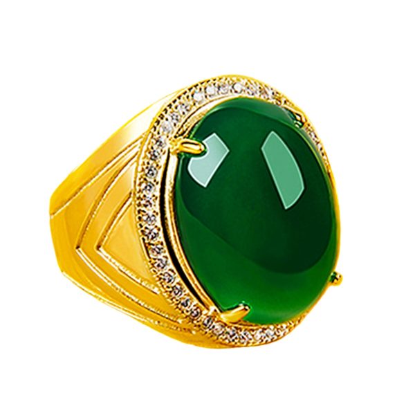 New Domineering Green Chalcedony Ring Plated 925 Silver Ring Simple And Elegant
