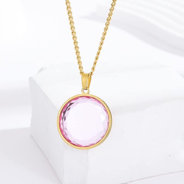 Titanium Steel Round Crystal Pendant Women's Necklace