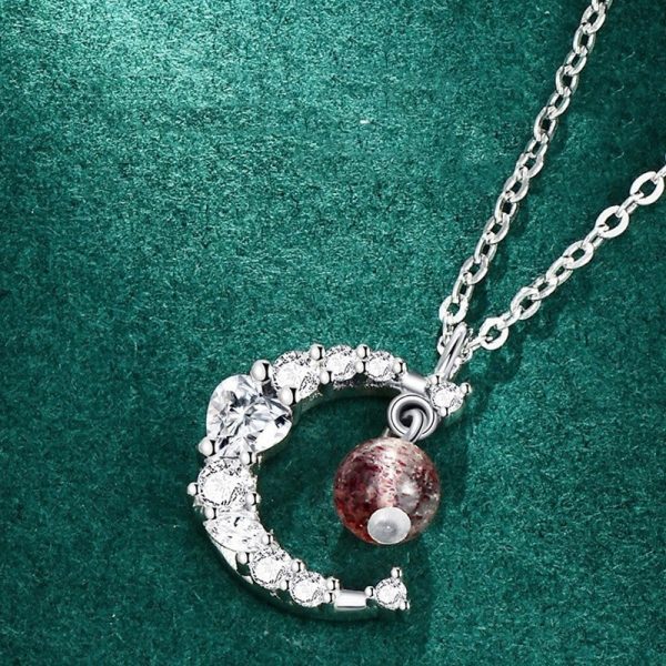 Star Moon Love Magic Color Strawberry Quartz Ins Light Luxury Moonstone Necklace For Women