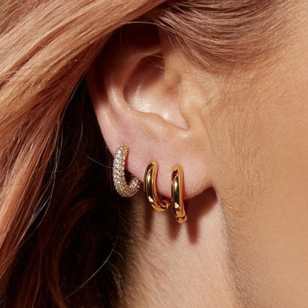 French Micro Set Zircon Hoop Earrings Vintage
