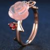 Handmade Hibiscus Stone Rose Flower  Female Ring Wholesale Jewelry