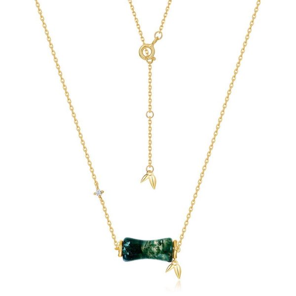 Natural Green Moss Stone Bamboo Necklace