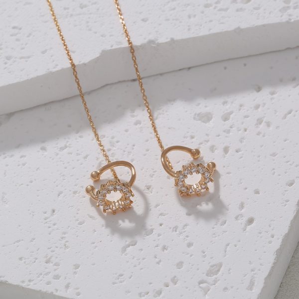 New Korean Super Fairy Ear Thread Female Fashion Personality Round Copper Micro Set Zircon Ear Studs Earbone Clip Chain Simple Style Long Earrings