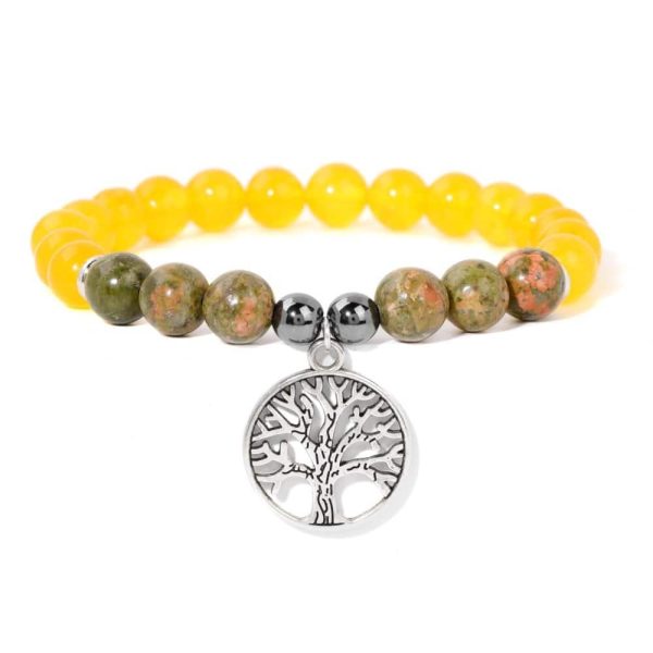 Natural Stone Bead Elastic Bracelet Tree Of Life Pendant