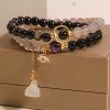 All-Match Gold Obsidian Lotus Seedpod Pendant Natural Gray Agate Double Ring Crystal Bracelet For Women