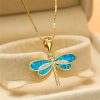 Cold Style Gold Dragonfly Opal Necklace