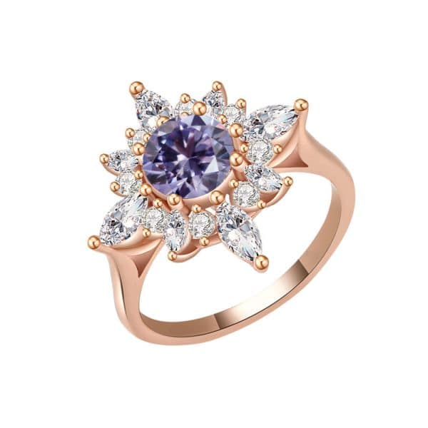 18K Gold Plating Beautiful Diamond Flower Ring