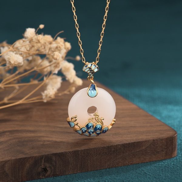 Color-preserving Gold-plated Hetian Jade Peace Buckle Retro Collarbone Necklace Female Niche