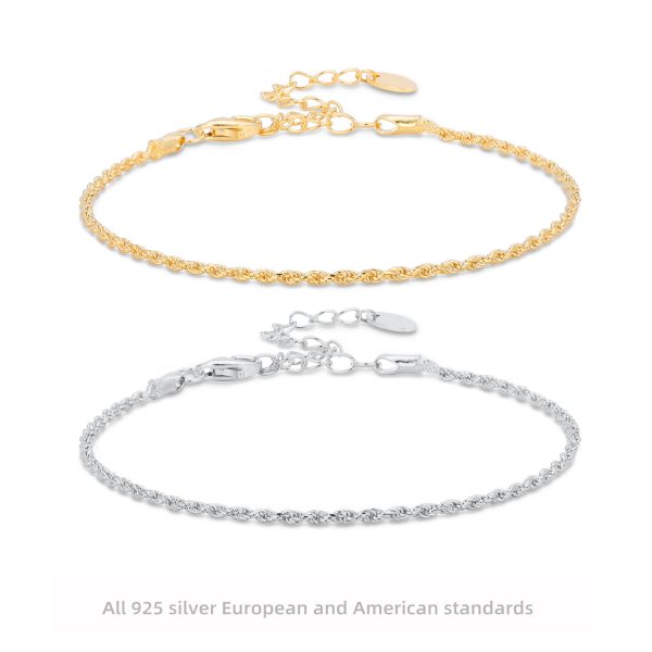 S925 Silver Hemp Flowers Chain Woven Square Zirconium All-match Bracelet