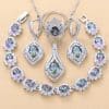Inlaid Gemstone Pendant Earrings Necklace And Ring For Women 4 PCs Set