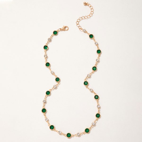 Green Zircon Retro Diamonds Short Clavicle Chain