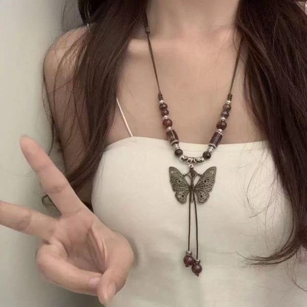 Retro Hong Kong  Ceramic Butterfly Pendant Necklace