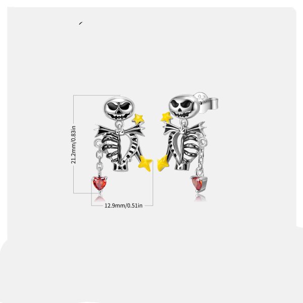 S925 Sterling Silver Skull Bone Stud Earrings Set With Zirconium Epoxy Personality