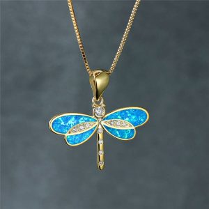 Cold Style Gold Dragonfly Opal Necklace