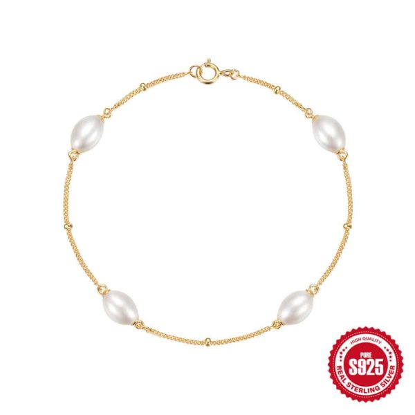 925 Sterling Silver Simple Pearl Ball Beads Bracelet All-matching Graceful