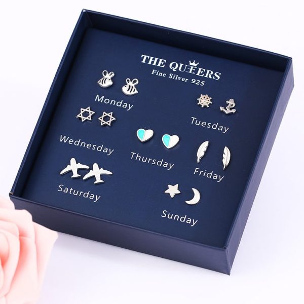 Fashion 925 Silver Needle Asymmetrical Earrings Gift Set