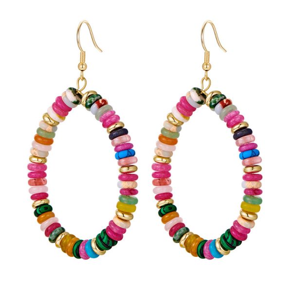 Retro Circle Mixed Color Semi-precious Stones Earrings