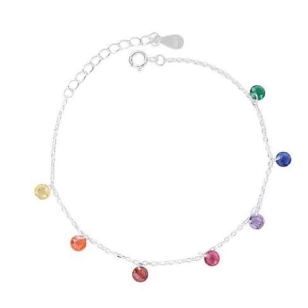 Pure Silver Round Colored Zircon Bracelet