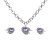 Ladies Heart Purple Peach Heart Water Diamond Earrings Necklace Jewelry Set
