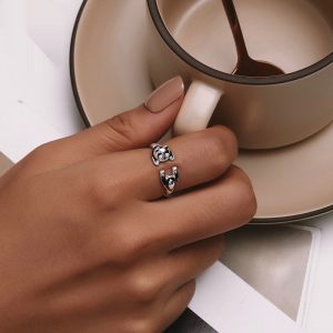Cute Panda Open Ring Sterling Silver White Gold Plated Ring Bracelet