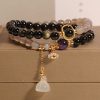 All-Match Gold Obsidian Lotus Seedpod Pendant Natural Gray Agate Double Ring Crystal Bracelet For Women