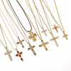 Stainless Steel Necklace Titanium Steel Cross Colorful Crystals Adjustable Female