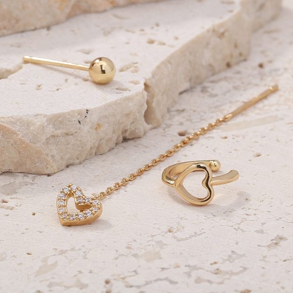 Personality Minority Love Three-piece Set Of Gold Copper Micro-zircon Ear Clip Earrings Female