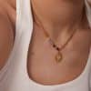 18K Gold Natural Stone Opal Sun Pendant Color Stone Necklace
