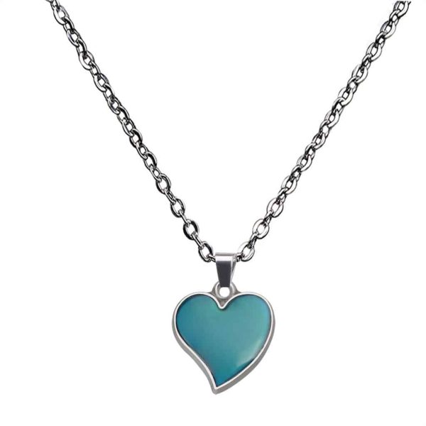 Korean Style Fashionable Warm Mood Color Changing Love Heart Necklace