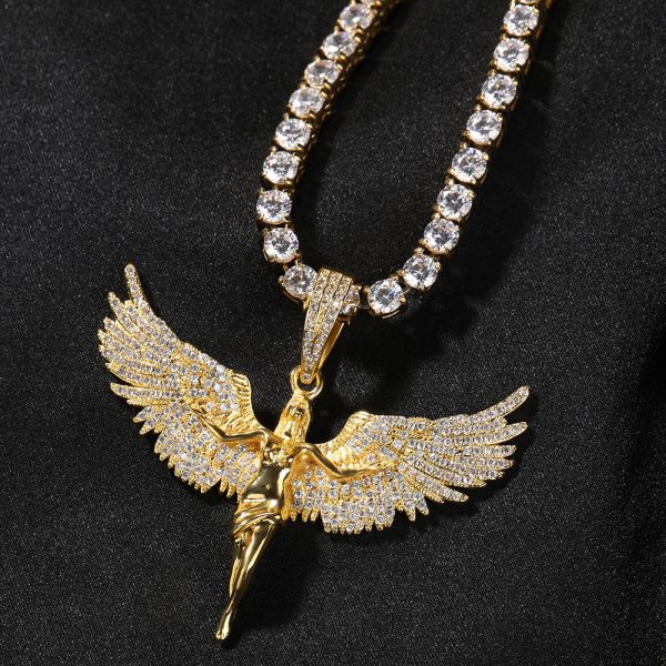Female Versatile Retro Diamonds Angel Wings Necklace
