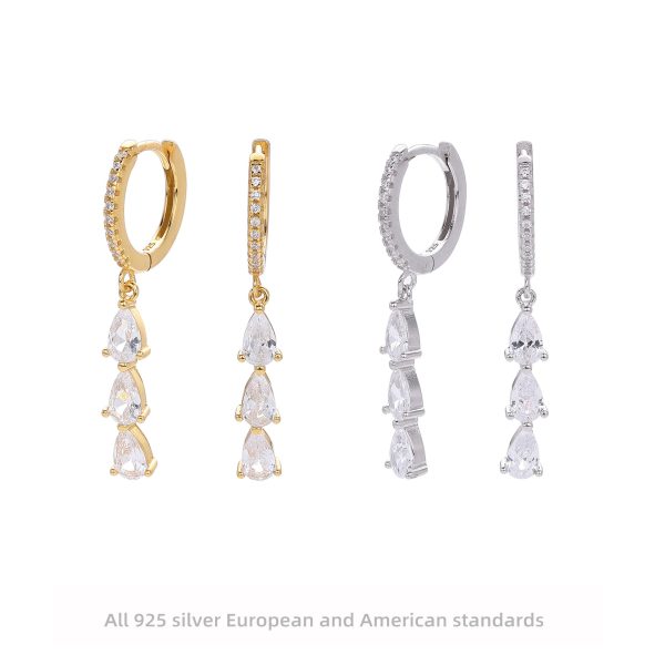 S925 Sterling Silver Inlaid Zircon Water Drop Ring Shaped Earrings