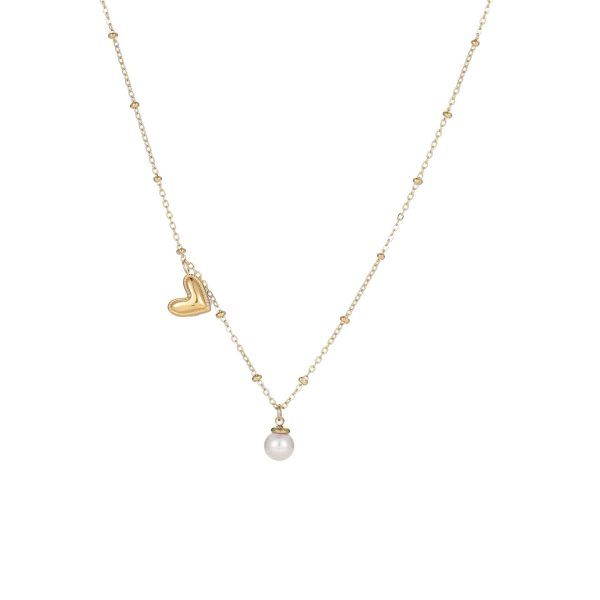 Ins Fashion Pearl Heart Pendant Clavicle Chain Stainless Steel