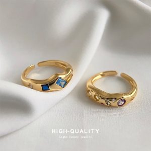 Micro Inlaid Zircon Plated 18K Real Gold Color Open Adjustable Fashion Ring