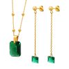 Emerald Zircon Pendant Necklace Earring Jewelry Set
