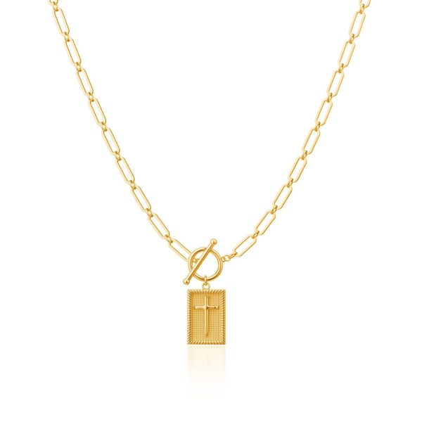 Golden Clip OT Buckle Cross Tag Stainless Steel Chain Necklace
