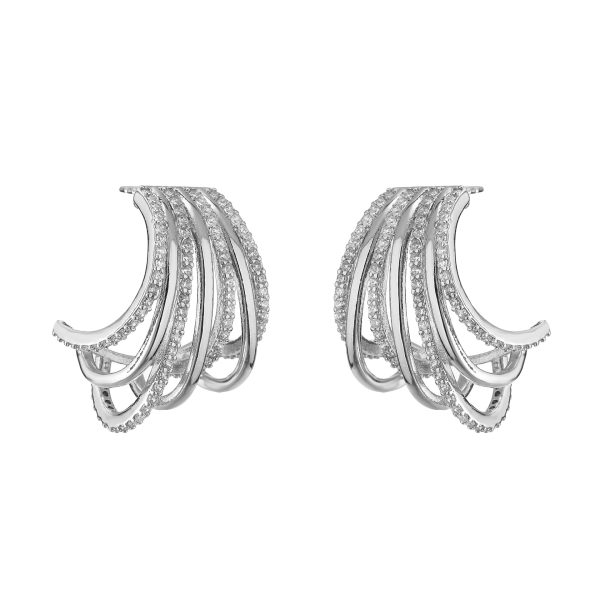 Light Luxury Multi-layer Micro-inlaid Colorful Crystals Circle Personality Hollow Out C- Shaped Earrings