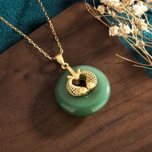 Gold Koi Years With More Than Hetian Jade Collarbone Necklace