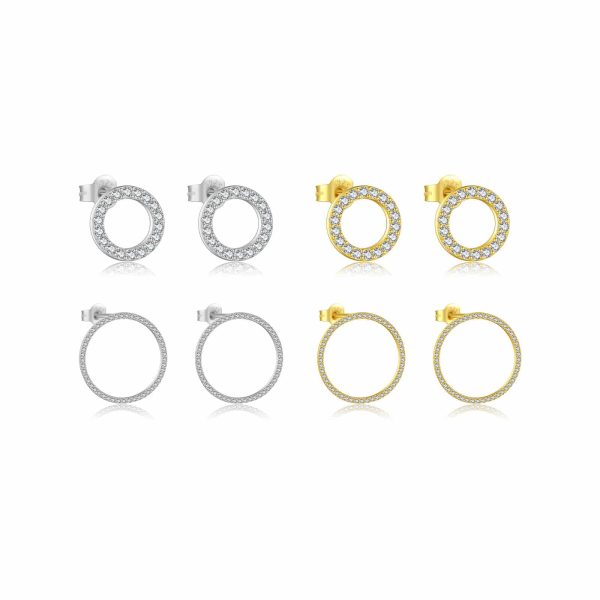 Simple Retro S925 Sterling Silver Rhinestone Zircon Circle Ear Studs