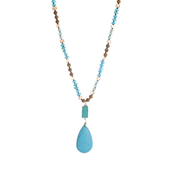Turquoise Big Water Drop Imitation Mineral Pendant Fashion Necklace