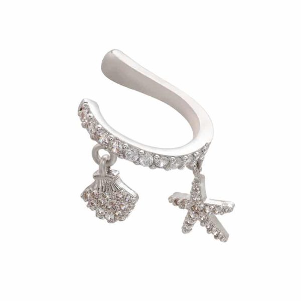 eeacc4d4-07a1-4d9e-8ad7-a07c3ad63c31.jpg Micro-set Zircon Ear Clips Starfish And Shell With White Diamonds