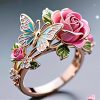 Pastoral Style Enamel Flower Branch Ring Opening Adjustable