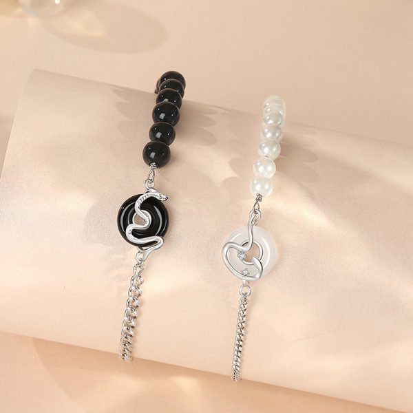 925 Sterling Silver New Chinese Obsidian Pearl Bracelet Safe Buckle Love Old Bracelet