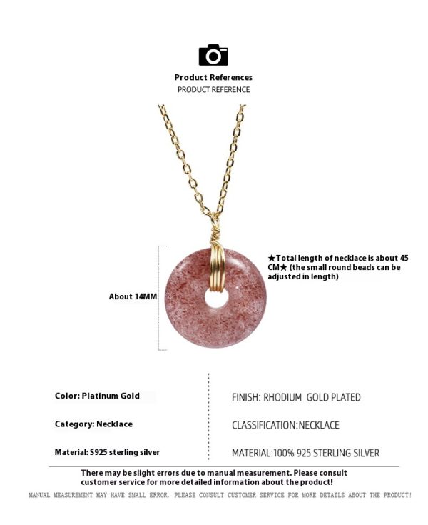 S925 Sterling Silver Strawberry Quartz Necklace Special-interest Design Peace Buckle