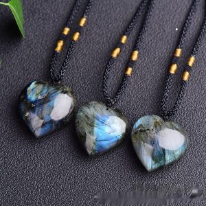 Natural Labradorite Moonstone Heart Of The Ocean Necklace Crystal Semi-precious Stone