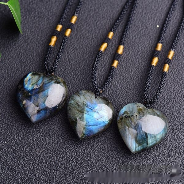Natural Labradorite Moonstone Heart Of The Ocean Necklace Crystal Semi-precious Stone