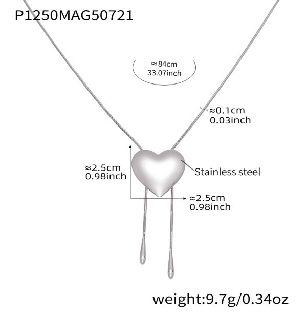 Stainless Steel Glossy Heart Pull-out Long Necklace