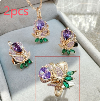 Rose Gold Jewelry Suit Color Retaining Ring Earrings Necklace Three-piece Set