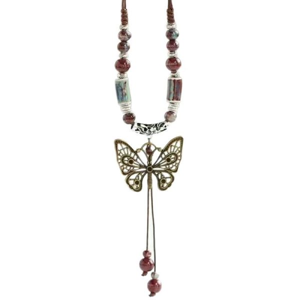 Retro Hong Kong  Ceramic Butterfly Pendant Necklace